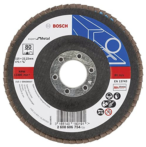Bosch Accessories Professional Fächerschleifscheibe (für Winkelschleifer verschiedene Materialien, 115 mm, Körnung 80) Schwarz