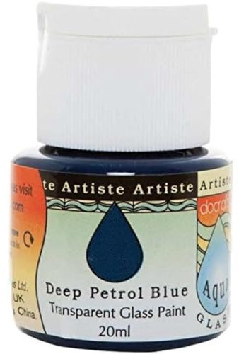 Artiste Glass Paint 20ml Aquaglass Deep Petrol Blue, Water Based Paints, For Painting On Glass, Perspex, Acetate, Gentle Translucent Finish, Wipe Clean When Wet, Water Proof Once Dry, Glass Crafting