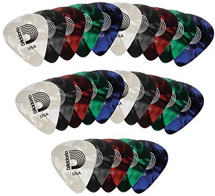 D'Addario Plektrum - Plektren Gitarre - Pearl Celluloid Guitar Picks - Gitarren Plektrum - 1CAP4-25 - Assorted, Medium - 25-Stück