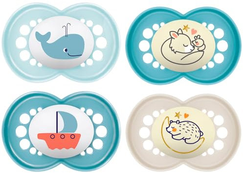 MAM SkinSoft Silicone Boys Soothers 6-16 months Day & Night , 4 pieces, 2 travel boxes