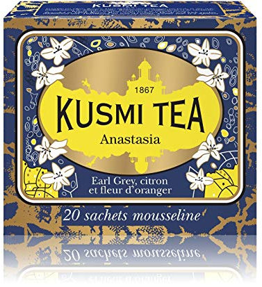 Kusmi Tea - Anastasia - Thé noir à la bergamote et au citron, aromatisé fleur d'oranger - 20 sachets mousseline - 44 g