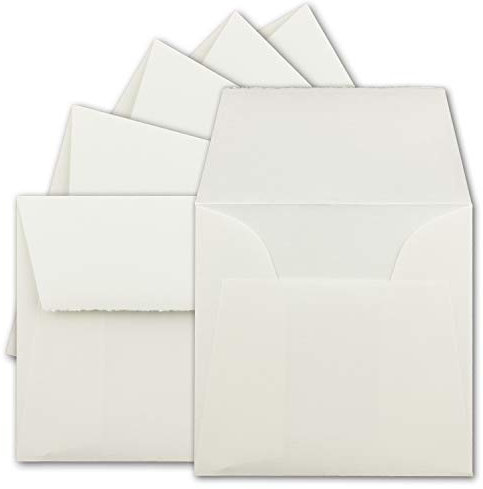 50 Stück quadratische Vintage Brief-Umschläge, Büttenpapier, 12,5 x 12,5 cm, Weiß halbmatt gerippt hochwertige Brief-Kuverts