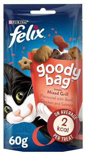 Felix Goody Bag Mixed Grill Cat Treats Flavoured with Beef, Chicken and Salmon, 60 g