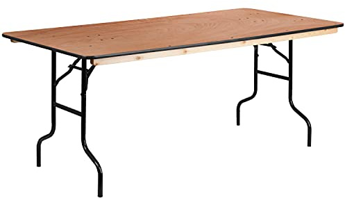 Flash Furniture Fielder 6' Rectangular All-Occasion Wood Folding Event Table, Foldable Portable Banquet Table with Wooden Top, Natural/Black