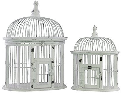 Urban Trends Holz Stadion Form Vogelkäfig Terrarium (Set von 2), weiß
