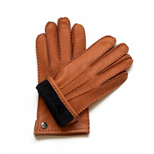 Lederhandschuhe aus reinem Hirschleder im klassischen Schnitt, Handgenäht, Fleecefutter, natur, Hirschlederhandschuhe Damen, Größe: 85