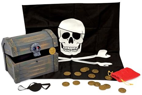Melissa & Doug Wooden Pirate Chest (Pretend Play Treasure Chest Set, Pirate Dress-Up Accessories)