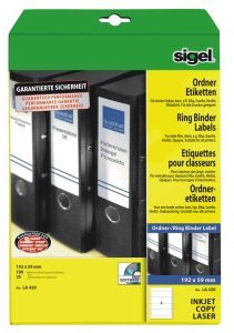 Sigel Ordner-Etiketten Inkjet/Laser Kopier 59x192mm VE=100 Stück (25 Blatt) weiß