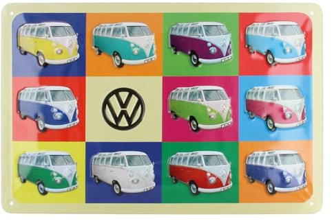 BRISA VW Collection - Volkswagen Retro-Blech-Schild-Vintage-Dekoration Geschenk-Idee aus Metall im T1 Bus Design (Multicolor/Bunt)