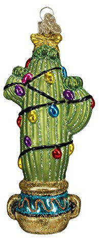 Old World Christmas Festive Cactus Glass Blown Ornament for Christmas Tree, Handcrafted Holiday Decoration, Fiesta Collection