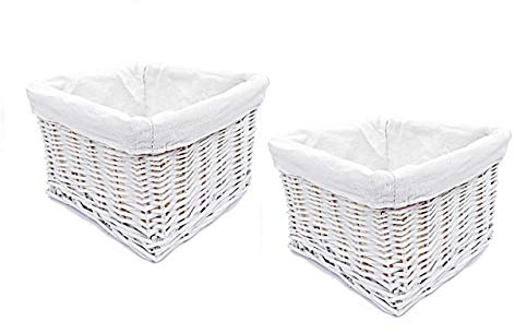 Huge Large Big Deep Wider Wicker Storage Kitchen Toy Log Hamper Laundry Basket (White, Set of 2 Small)