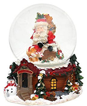 Schneekugel, Weihnachtsmann mit Geschenken und Sound, Maße H/B/Ø Kugel: ca. 14,5 x 13,5 cm/Ø 10 cm.