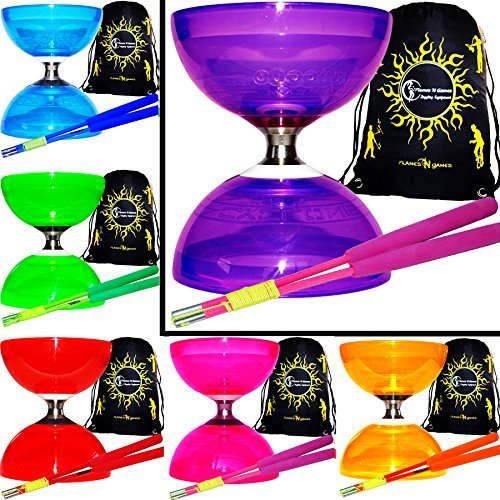Cyclone QUARTZ II Diabolo Set - PRO Diabolo Triple Roulement A Bille + Des Diablo Baguettes en FIBER et Ficelle + Diabolos Sac de Transport. (Violet Diabolo/Rose Baguettes)