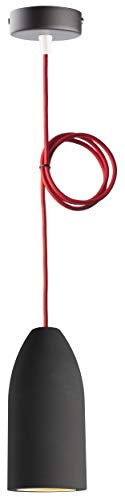 Buchenbusch urban design Betonlampe dark edition 7,5 x 16 cm, Deckenlampe einflammig, LED Pendelleuchte mit Textilkabel Rot, Hängelampe Esstisch Küche Wohnzimmer, Baldachin schwarz
