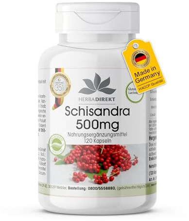 Schisandra Kapseln - 500mg - 120 Kapseln - Großpackung | HERBADIREKT by Warnke Vitalstoffe - Deutsche Apothekenqualität