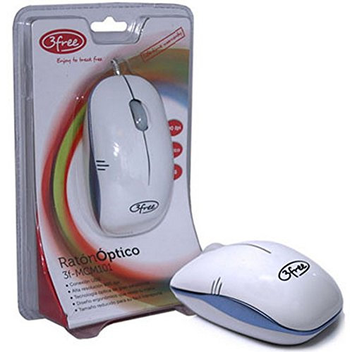 3 Free mcm101wb – Souris optique, Usb, couleur blanc et bleu