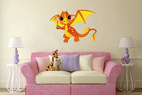 U24 Wandtattoo orangener Baby Drachen Wandsticker 60 x 45 cm Aufkleber
