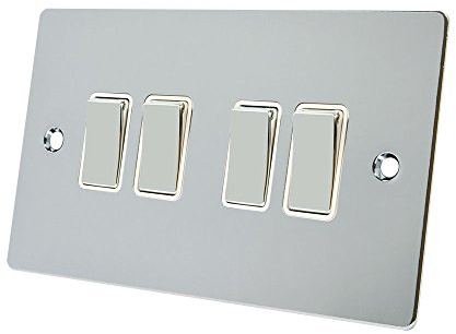 Alliance Electrical FPC4GSWIWC 10 A 4 Gang 2 Way White Insert Flat Metal Rocker Light Switch - Polished Chrome