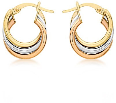 CARISSIMA Damen-Creolen 9ct 3 Colour Twist Russian Creole Earrings 375 Tricolor-3.53.9689