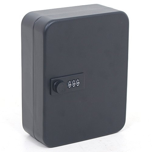 ABN Finest Combination Key Cabinet Box Wall Mounted Safe Lock Storage Cupboard Holder Keybox Press Lockable Store Metal with 20 Hook Tags - Black
