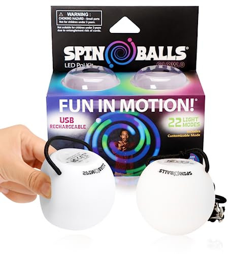 Pelotas Poi Led Spinballs Glow.0 – Recargables con USB – 22 Modos y Patrones de Luz y Color – Led Poi – Pelotas de Malabares LED Poi Correas Ajustables y Centro Suave – Cariocas Malabares LED