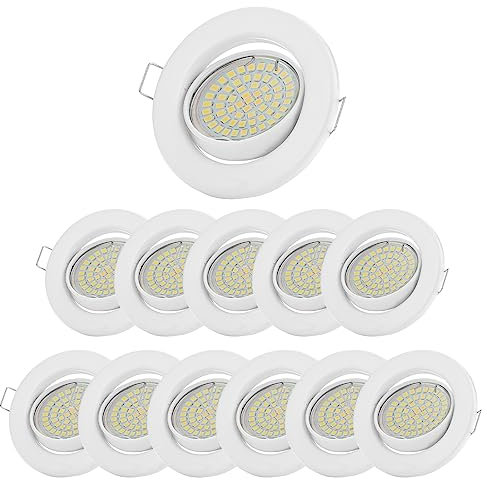 Sweet Led Einbaustrahler 12er Set – GU10 Deckenspots 230V schwenkbar Ø68mm – 3W LED 3000K Warmweiß – Einbauleuchten Weiß matt – austauschbares Leuchtmittel