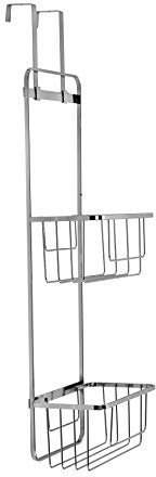 Croydex Bathroom Accessory – Hook Over Door Double Storage Basket, Bathroom Shelves with 2 Fixing Options, Chrome Bathroom Storage, 5 Year Rust Free Guarantee, H710 x W243 x D130mm