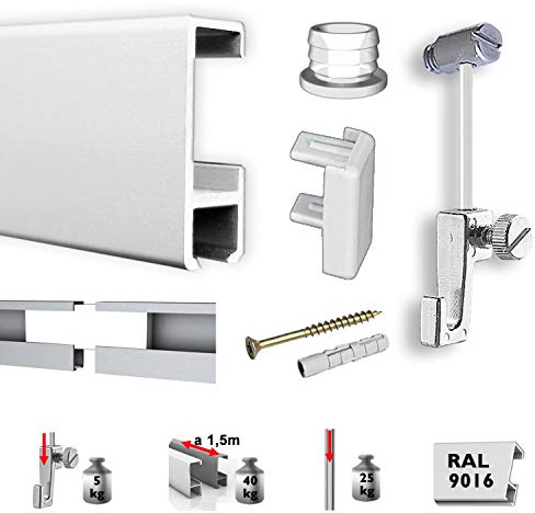 Set completo di binari per quadri, 15 m, con accessori, bianco o argento bianco