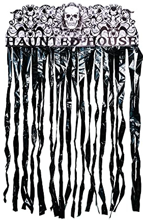 SHATCHI Halloween Entrance Door Curtain 90cm x 170cm Metalic Black Shiny Foil Decoration Haunted House