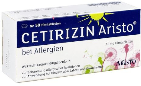 Cetirizin Aristo bei Allergien 10mg 50 Tabletten – Antiallergikum zur Linderung von Heuschnupfen, Nesselsucht & chronischem Schnupfen – Wirksam & gut verträglich – Für Erwachsene & Kinder ab 6 Jahren