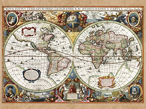 1art1 Historische Landkarten Poster Weltkarte, Nova Totius Terrarum, 1630 Bilder Leinwand-Bild Auf Keilrahmen | XXL-Wandbild Poster Kunstdruck Als Leinwandbild 80x60 cm