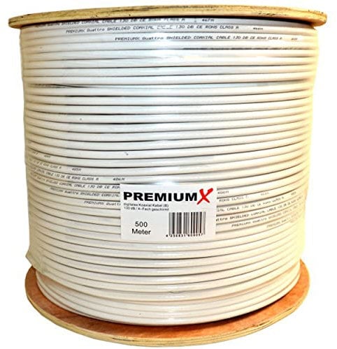 Premium X PROFI 500 m Koaxial Kabel 135 dB 4-Fach geschirmt CU REINES KUPFER SAT Antennenkabel 500m 130 120 110 Koaxkabel RG-6 Class A
