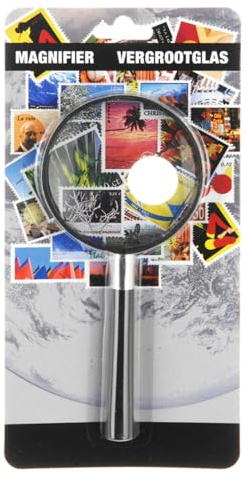 Lupe, Vergrößerungsglas, Kunststoff, Lupe, 150mm lang, 70mm im Ø, schwarz, auf Blisterkarte