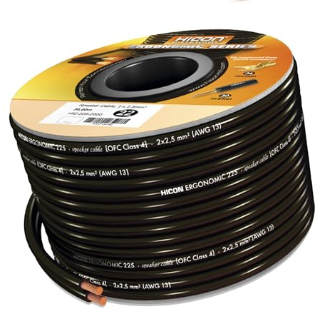 HICON Ergonomic HIE-225-1000 2 x 2,5mm² Lautsprecherkabel OFC Kabelspule schwarz 10m