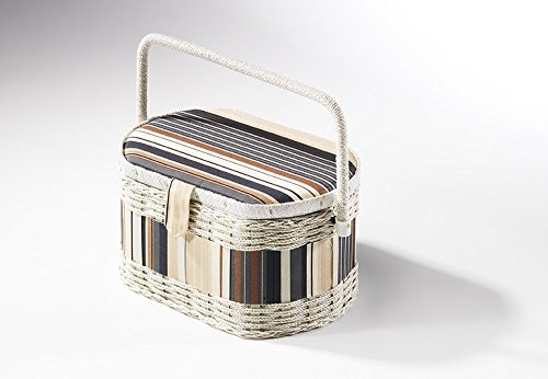Nähkästchen, Nähkorb, Handarbeitskorb in grau-schwarz-beige, ovale Form