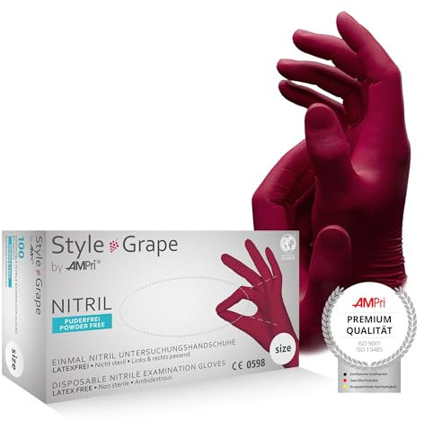 AMPri Med-Comfort Lot de 100 gants jetables en nitrile non poudrés Bordeaux Taille M, M, L, XL