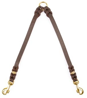 CopcoPet Fettleder-Doppelleine 30 cm x 10mm Braun – Koppel & Zwillingsleine für 2 Hunde – Robuste Verbindung mit 2 Messing Karabinern – Geflochten & langlebig – Für kleine Hunde