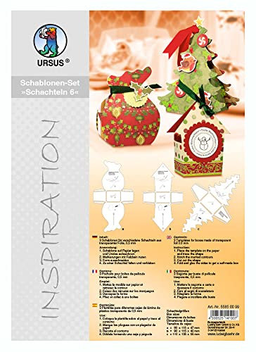 Ursus 55850099 - Inspiration Set Schachteln 6, Geschenkschachteln, 3 Schablonen in 3 verschiedenen Motiven, aus transparenter Folie, Schablonenstärke ca. 0,5 mm, ideal für kleine Geschenke