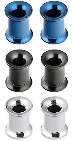 Longbeauty 6er Set/3-Farben Edelstahl Flesh Tunnel Set Schraubverschluss Ohr Expander Ohrplugs Stil B 3mm