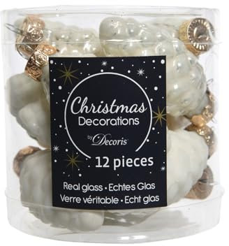 Weihnachtsbaumschmuck Tannenzapfen aus Glas – 12 x 60 mm, elfenbeinfarben