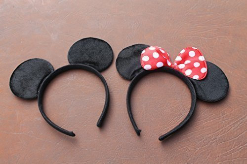 Qualité rembourré Mickey et Minnie Mouse oreilles sur un bandeau avec le rouge et blanc tacheté archet