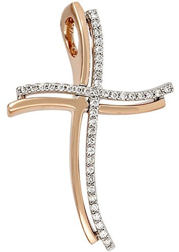 Jobo Damen-Anhänger Kreuz aus 14 Karat 585 Gold Bicolor mit 42 Diamanten