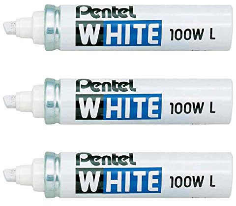 Pentel 3 Stück Permanent-Marker, X100WL, Keilspitze, 3-6 mm, Weiß