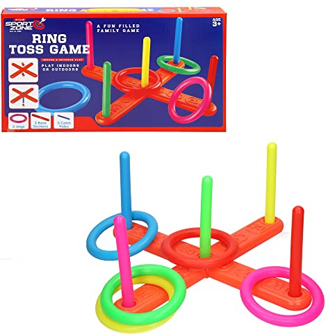 Sport Zone Ring Toss Game Set, Indoor & Outdoor Family Game, Ages 3+, 5 Rings, 5 Poles, 2 Base Sections