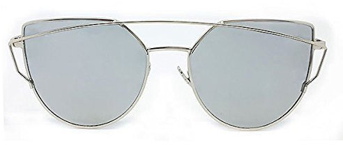 Boolavard Large Oversized Cat Eye Sunglasses Flat Mirrored Lens Metal Frame Women Fashion (Silver)