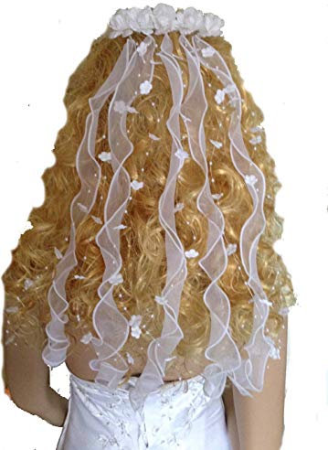 LadyMYP Haarschmuck/Kopfschmuck/Haarbänder mit Perlen und Blüten Hochzeit Kommunion mehre Länge zum Wahl (45cm, Ivory (Elfenbein))