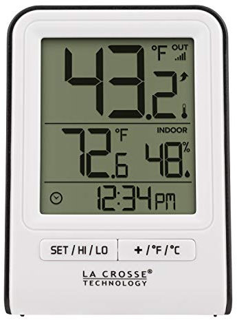 La Crosse Technology Moniteur de température intérieur/extérieur sans fil avec enregistrements haut/bas, humidité, temps de 12/24 heures – portée de transmission de 90 m