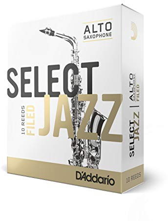 D'Addario Woodwinds Select Jazz Alto Sax Reeds, Filed, Strength 3 Hard, 10-pack