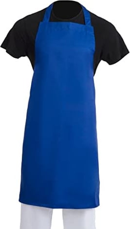 Whites Polycotton Long Bib Apron 711x965mm, Royal Blue, s | Machine washable fabric simplifies commercial kitchen care, offering full coverage protection for chefs and home cooks.
