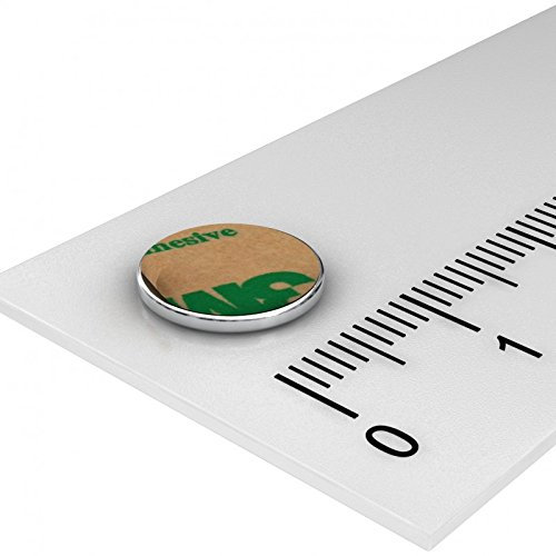10 x Neodym Scheiben Magnet, 10 x 1 mm, vernickelt, selbstklebend durch Klebefolie, Grade N35, zum Basteln